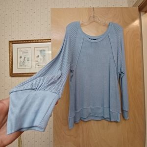 Lavender lilac waffle knit V neck Pullover Sweater top L Anthro Jane and Delaney